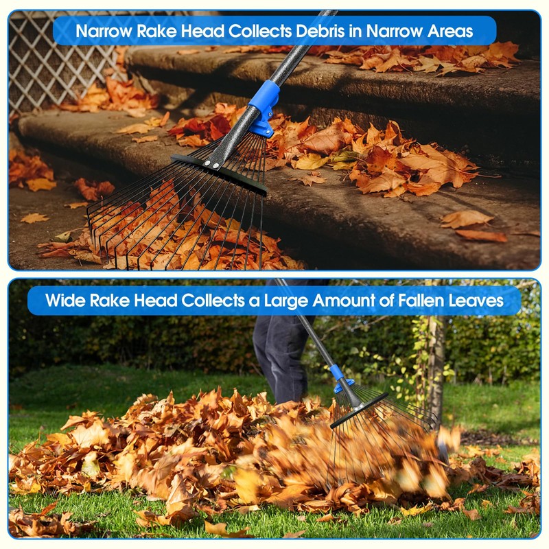 BsBsBest 75" Rake for Leaves with 18 Metal Tines 10-18"