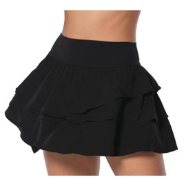 Sunzel Pleated Tennis Skirt for Women High Waisted Tummy Control Skort with Pockets for Athletic Workout Running Golf, Black, Large