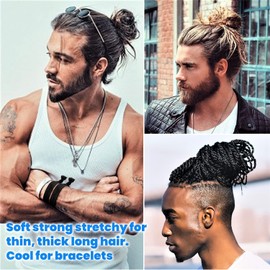 79style 60Pcs Elastic Hair Accessories - Knotted Fabric Ribbon Ponytail Holders For Men's Buns and Long Hair, No-Pull Hair Bands For Guys (Black/White)