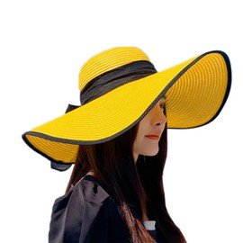 AQOKKA Big Straw Beach Hats for Women Men Wide Brim Summer Hat Foldable Roll up Floppy Sun Hat for Women Outdoor UPF 50+
