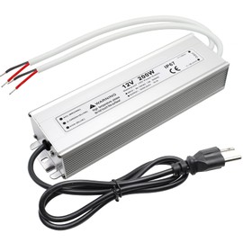 200W 12 Volt LED Power Supply, Waterproof IP67 LED Driver, 110V AC to 12V DC Converter, LED Transformer Low Voltage Output with 3-Prong Plug 3.3 Feet Cable for Light Strip, 16.6Amp
