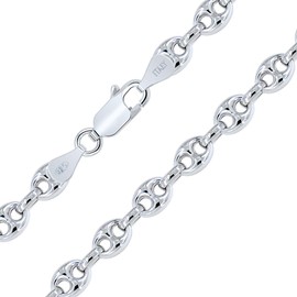 PLANETYS - Hollow Coffee Bean Chain 925 Sterling Silver Rhodium-Plated Chain - Necklace - 6.2 mm Wide Various Lengths 40-45-50-55-60-65-70 cm, Sterling Silver
