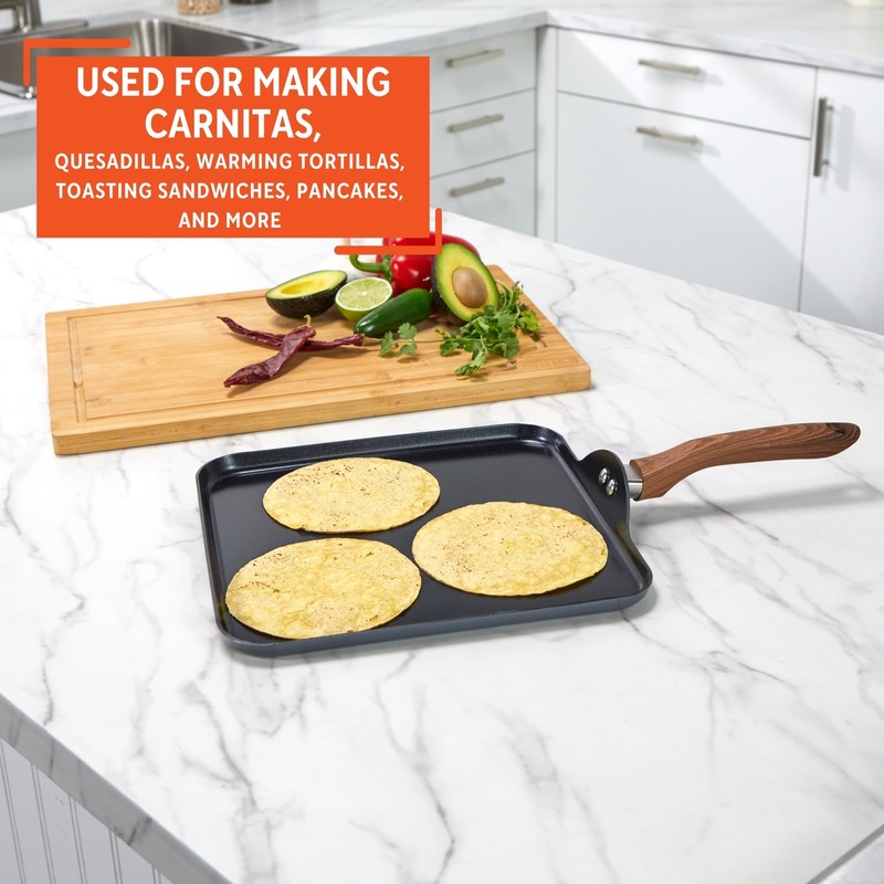 IMUSA 11 Inches Square Griddle Pan with Cool Touch Handle,