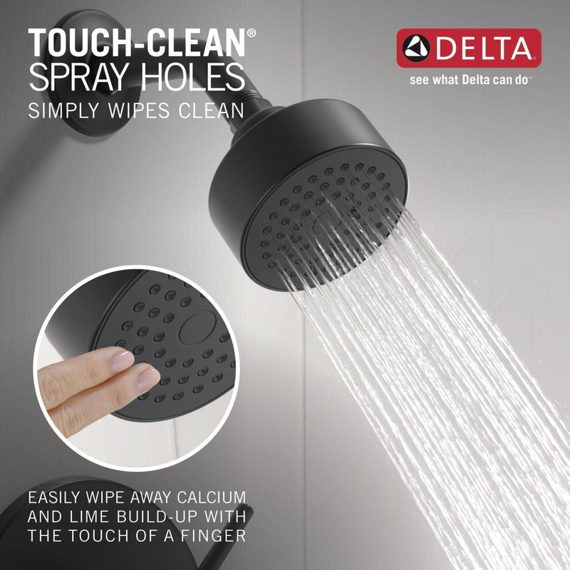 Delta Faucet Modern 3.5-inch Single-Spray Shower Head, Black Round Shower