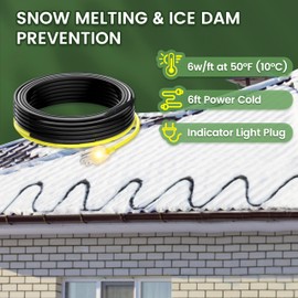 YeloDeer Gutter Heat Trace Cable，Self Regulating Heat Tape for Roofs with 6 ft Power Cold Lighted Plug,6 W/Ft 120 V 60 ft.