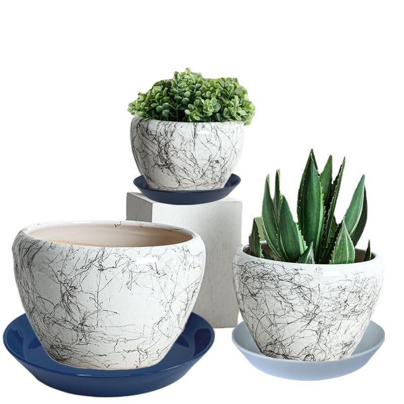 Plant Saucer Blue Ceramic Deep Pot Tray - 1 Pack