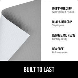 GORILLA GRIP DripGuard Shelf Liner, Non-Adhesive Drawer and Kitchen Cabinet Protector, Strong Grip Slip Resistant Underside, Smooth Surface Liners for Cabinets, Bathrooms, Closets, 17.5x120 Inch, Gray