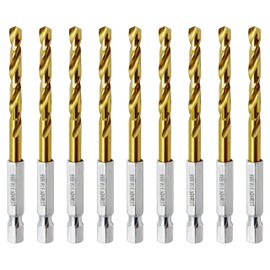 3/16" Hex Shank Titanium HSS Twist Drill Bits, 10PCS by LU&MN