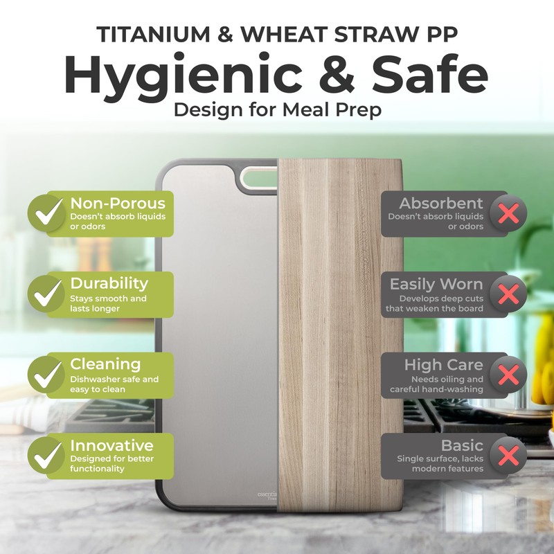 Titanium Cutting Board Double-Sided for Kitchen with Knife Sharpener –