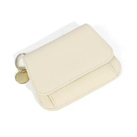 IDIDG Small Wallet for Women Genuine Leather Keychain Wallet RFID Blocking Card Case Slim Tri-Fold Wallet with Coin Pocket (White)