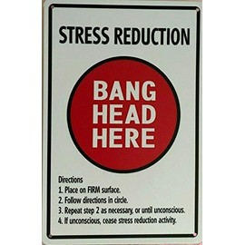Funny Retro Metal Tin Sign Stress Reduction - Bang Head HERE Tin Sign for Cafes Bar Pub Home Decor Tin Sign Sign Therapy Anxiety | Indoor/Outdoor Personality Sign Inspirational 8"x12"