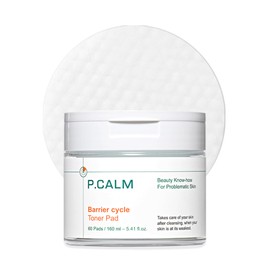 P.CALM Barrier Cycle Toner Pad – 60 Pads with Centella Asiatica & Papaya Extract for Soothing, Moisturizing & Exfoliating, Korean Vegan Facial Toners Pads for Sensitive Skin (160ml / 5.41 fl.oz)