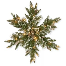 212 Main 32 Inch Glittery Bristle Pine Snowflake with Battery Operated Warm White LED Lights