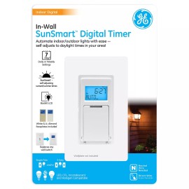 GE SunSmart Digital in-Wall Timer, Daily ON/Off Times, Programmable Settings,...