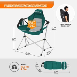 KingCamp Aluminum Alloy Durable Hammock Swing Chair,Foldable Portable Rocking Camping Chair with Headrest Adjustable Back,Outdoor Camp Chairs for Travel Sport Games Concert Garden