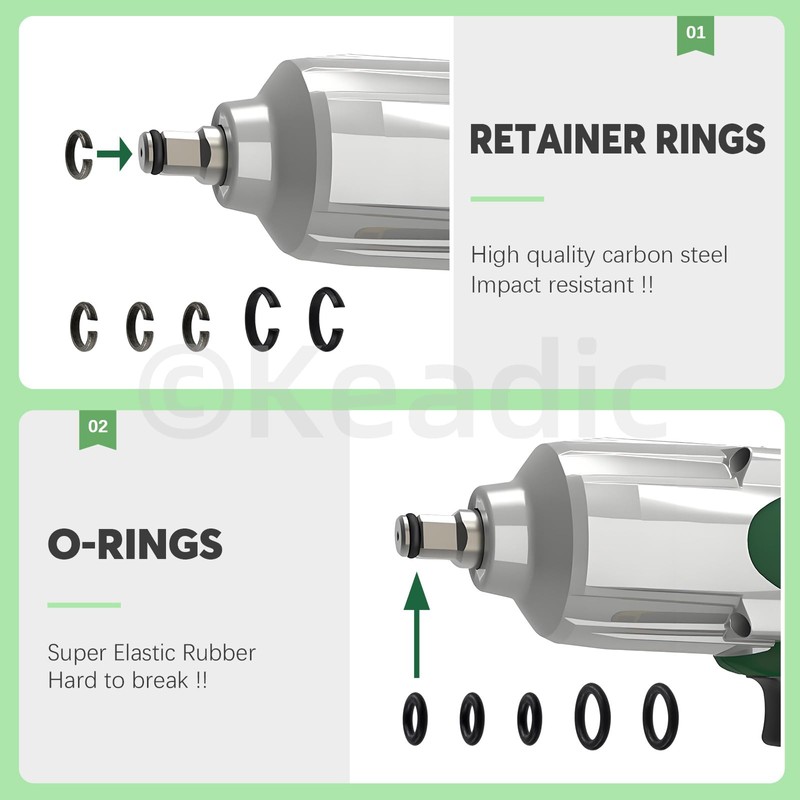 Keadic 10 Set Impact Wrench Retainer Rings with O-Ring, 1/2”