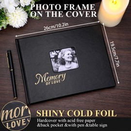 Condolence Book for Funeral, Leather Hardcover Funeral Guest Book with Gold Engraving, Funeral Memory Book for Celebration of Life Memorial Service, Book of Remembrance with Table Card Sign and Pen