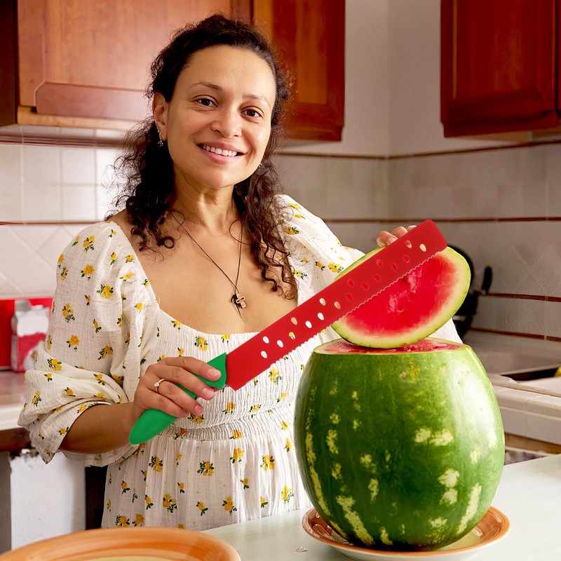 DECHOUS Watermelon Knife with Sleeve: Long Serrated Watermelon Knife for