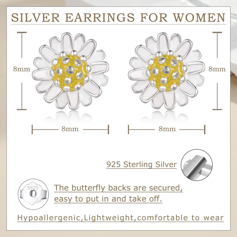 Bewenda Women's 925 Sterling Silver Stud Earrings, 925 Sterling Silver,