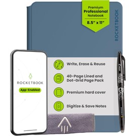 Rocketbook Pro 2.0 Reusable Professional Smart Notebook, Letter Size 8.5x11, Steel Blue - Lined & Dot Grid Pages, App-Connected, Erasable, Premium Cover, Ideal for Work Notes and Business Meetings
