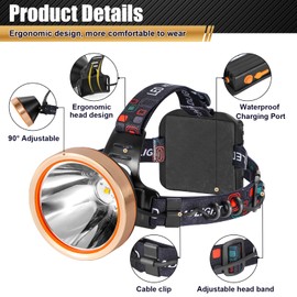 Hunting friends LED Rechargeable Headlamp Spotlight Headlight Waterproof Head Flashlight Coon Hunting Lights Fishing Lamp Searchlight for Outdoor,Camping,Hunting,Dog Walking (Yellow Light)