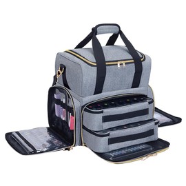 YAHOURWAT Nail Polish Organizer Case 80 Bottles(15ml/0.5fl.oz) Large Capacity Travel Storage Box with 2 Detachable Bags for Women's Nail Tools Essential Oils and Cosmetics Sets Grey