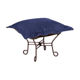 Howard Elliott Scroll Puff Ottoman With Cover, Titanium Frame, Bella Royal