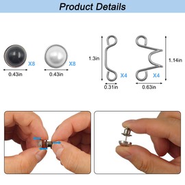 24pcs Adjustable Waist Buckle Extender, Pant Waist Tightener No Sewing Required Reusable Jean Buttons Detachable Jean Button Pins for Pants Jeans Dress Fit Instant Button for Pants, (2 Pearl Style)