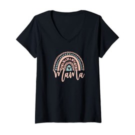 Womens Cute Bohemian Style Boho Rainbow Leopard Mother's Day Mama V-Neck T-Shirt
