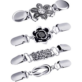 4 Brooches Vintage Pullover Scarves Retro Style Cardigan Collar Shirt Women Girls 4 Styles Zinc, Zinc