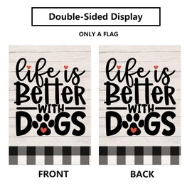 Life Is Better With a Dog,Garden Flag Double Sided, Pet Yard Buffalo Plaid Outdoor Decoration 12 x 18 Inch
