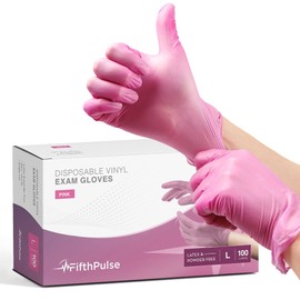Pink Vinyl Disposable Gloves Large 100 Pack - Latex Free, Powder Free Medical Exam Gloves - Surgical, Home, Cleaning, and Food Gloves - 3 Mil Thickness