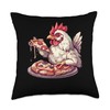 Serama Chicken Eating Pizza Throw Pillow