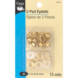 Dritz 730-37 2-Part Eyelets, Matte Gold, 1/4-Inch 15-Count