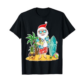 Christmas in July - Tropical Santa Surfing Surfer Hawaiian T-Shirt