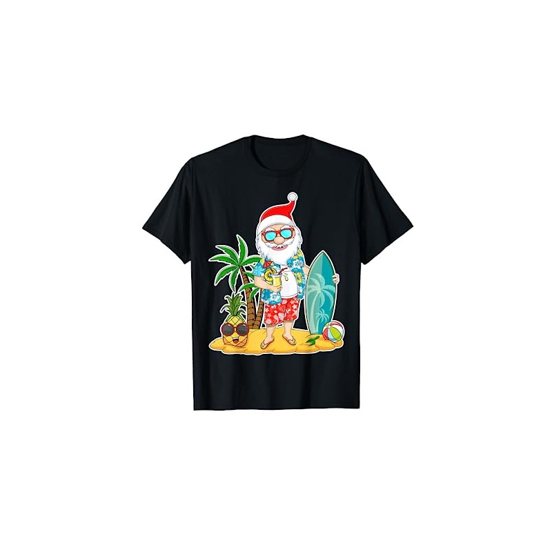 Christmas in July - Tropical Santa Surfing Surfer Hawaiian T-Shirt