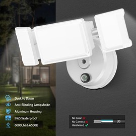 Olafus 60W Flood Lights Dusk to Dawn Outdoor Lighting, IP65 Waterproof LED Security Light with Photocell, 6000LM Dusk Dawn Outside Light, 6500K White Exterior Floodlight for Yard Garden Porch White