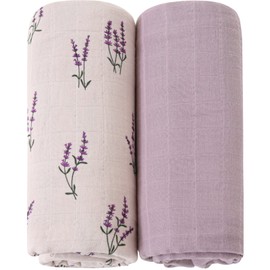 LifeTree Baby Muslin Swaddle Blanket Cloths - Pack of 2 120 x 120 cm Organic Cotton Baby Swaddling Cloths for Boys and Girls, Lavender Mauve