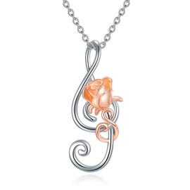 UCADRIT Music Gifts for Women Rose Music Necklace Sterling Silver Rose Jewelry