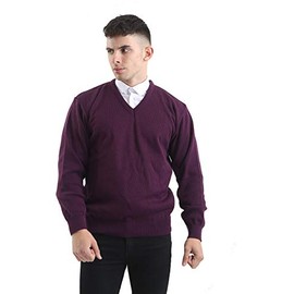 Brooklyn Clothing Mens V Neck Jumpers Soft Feel Acrylic Classic Fit Sweater Long Sleeve Casual Top (Purple, XL)