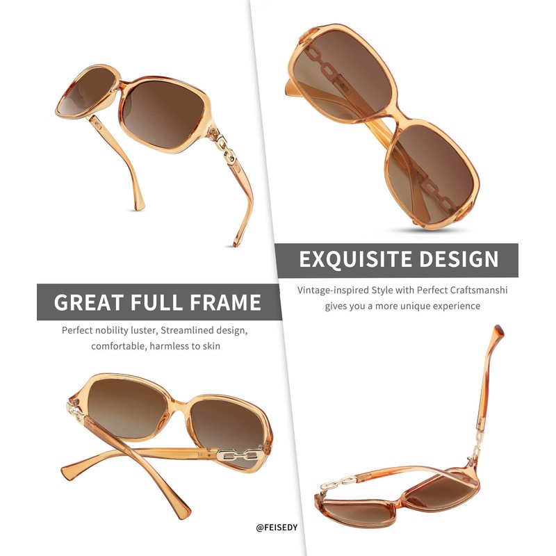 FEISEDY Gafas de sol polarizadas cuadradas Vintage para mujer 100%