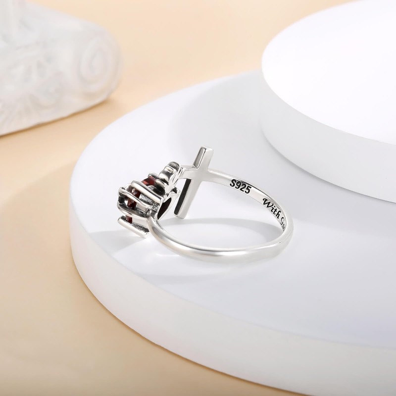 Sacred Heart of Jesus Ring 925 Sterling Silver Cross Rings