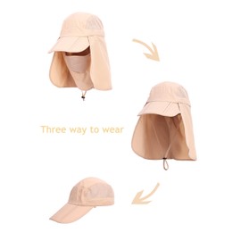 WANYING Unisex Safari Cap with Extra Long Neck Protection Anti UV Foldable Baseball Cap for Camping Outdoor - Khaki