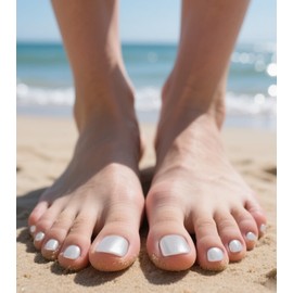 Morily Shiny White Press on Toenails for Women, 24 Pcs Short Square Fake Toe Nail Press ons, Reusable Full Cover Artificial Glossy False Stick on Pedicure in 12 Sizes