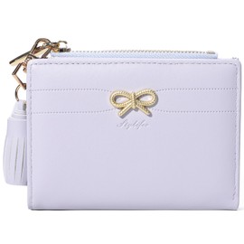 Fashion Wallets Girls Cute Small Bow Wallet Aesthetic Card Holder Bifold Wallet Coin Purse Cash Pocket with Zipper for Women (Bi-Fold Wallet, Purple)