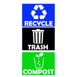 Trash Recycle Compost Stickers Set of 3 Recycle Vinyl Decal Sticker for Compost Bin, Recycle Bin, Trash Can Symbol to Organize Garbage containers Trash cans (Recycle&Trash&Compost Multi, 10x7inch)