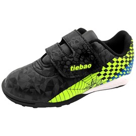TiebaoGanar - Zapatos de fútbol unisex para niños, zapatos deportivos para exteriores, para exteriores, para fútbol, para niños y niñas, con gancho y lazo (niños pequeños/niños grandes), Negro -, 15