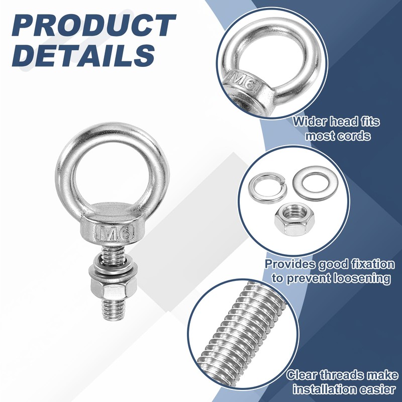 PATIKIL M6 x 20mm Eye Bolt, 2Pcs 304 Stainless Steel