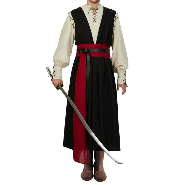 miccostumes Men's Medieval Cosplay Tunic - Sleeveless Hooded Viking Pirate