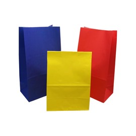 EMAAN 24 Count Red Yellow Blue Party Goody Bags 5.1 X 3.1 X 9.4 Inch Small Paper Treat Bags for Kid's Birthday Carnival Party Welcome Party Snack Candy Favor Bags (Red Yellow Blue)